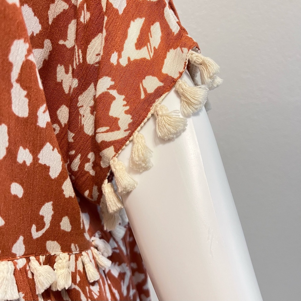 Andree Orange Leopard Print With Tassels Dress Si… - image 4